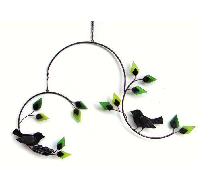 Forest Birds Metal and Glass Mobile